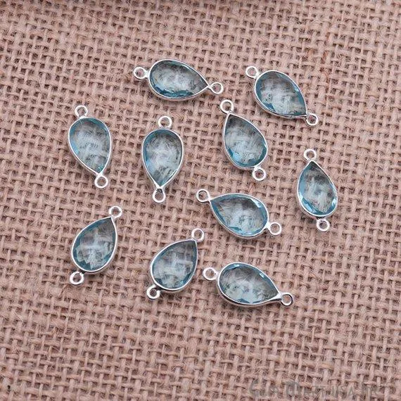 Rings GemMartUSA Pear Double Bail Silver Bezel 8x12mm Gemstone Connector