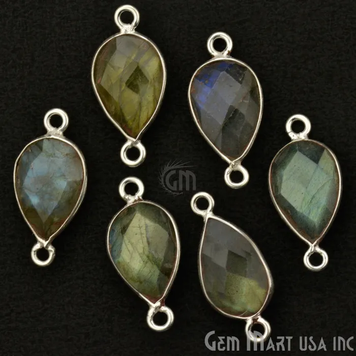 Rings GemMartUSA Pear Double Bail Silver Bezel 8x12mm Gemstone Connector