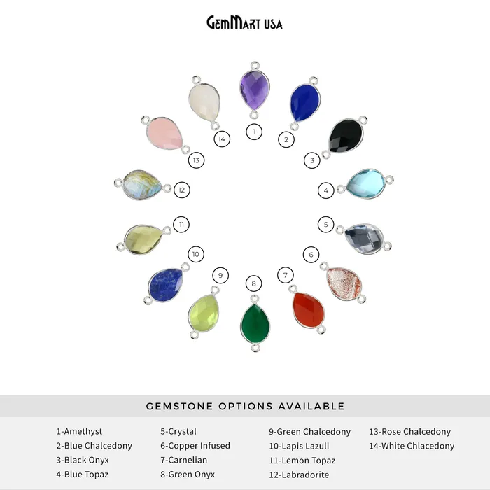 Rings GemMartUSA Pear Double Bail Silver Bezel 8x12mm Gemstone Connector