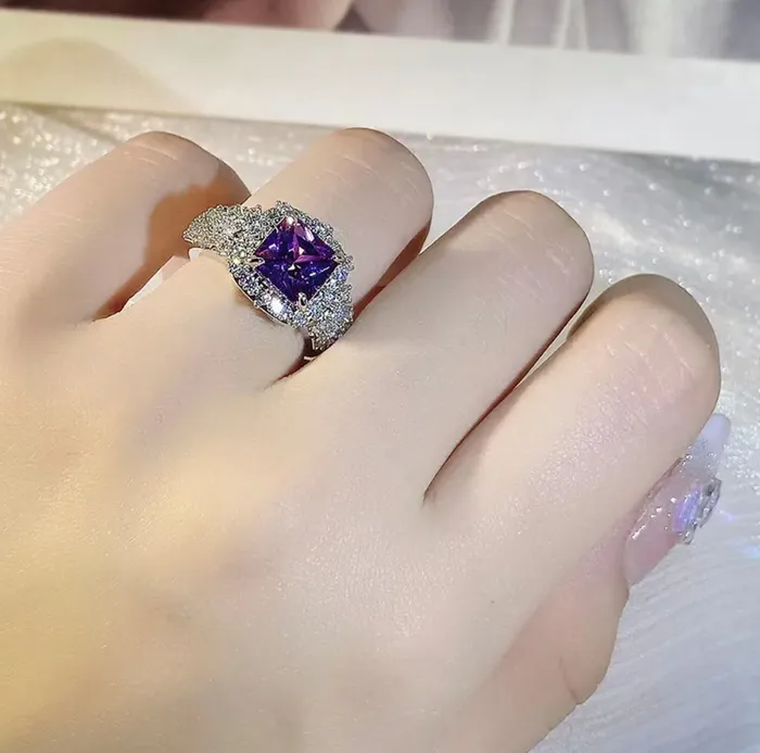 Rings Lab Diamonds London Princess Cut Ring Purple Diamond Ring Purple Diamond Engagement Ring Purple Amethyst Ring Purple Sapphire Ring Purple Gem Ring
