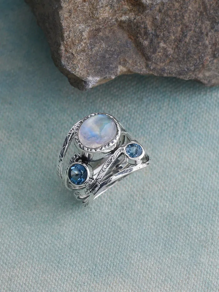 Rings Moonstone London Blue Topaz Solid 925 Sterling Silver Designer Bypass Ring Jewelry YoTreasure Rings Moonstone London Blue Topaz Solid 925 Sterling Silver Designer Bypass Ring Jewelry YoTreasure