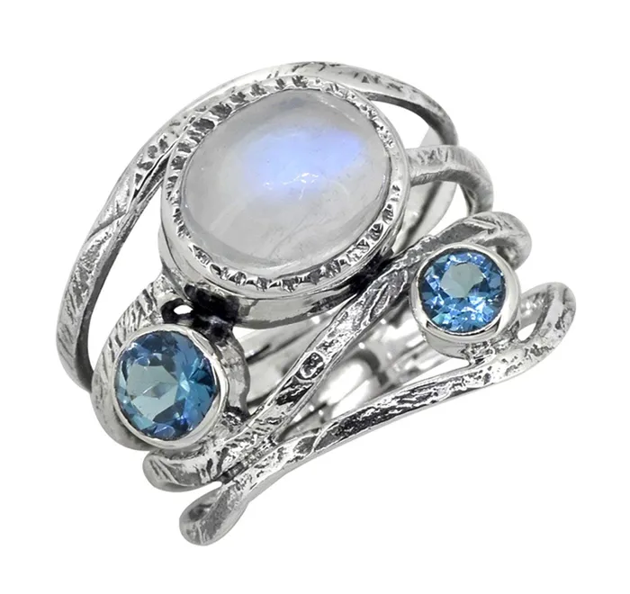 Rings Moonstone London Blue Topaz Solid 925 Sterling Silver Designer Bypass Ring Jewelry YoTreasure