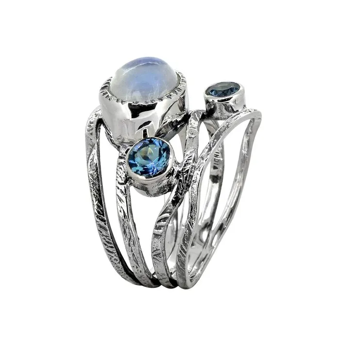 Rings Moonstone London Blue Topaz Solid 925 Sterling Silver Designer Bypass Ring Jewelry YoTreasure