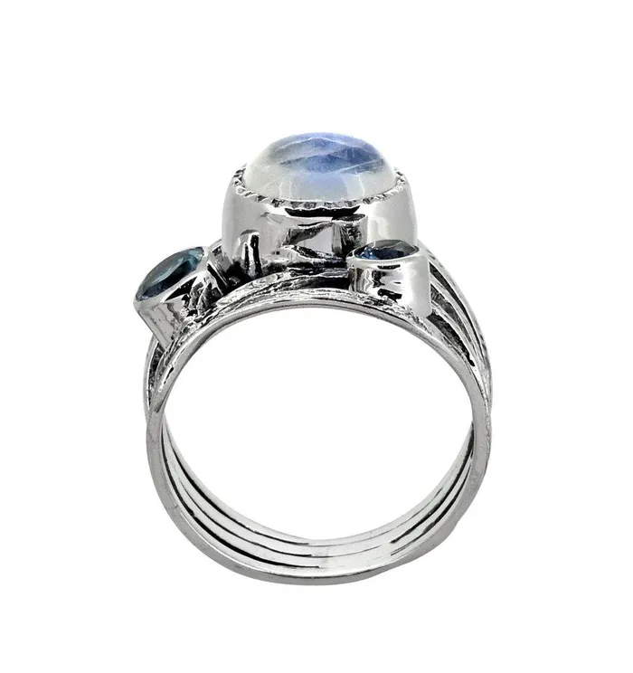 Rings Moonstone London Blue Topaz Solid 925 Sterling Silver Designer Bypass Ring Jewelry YoTreasure