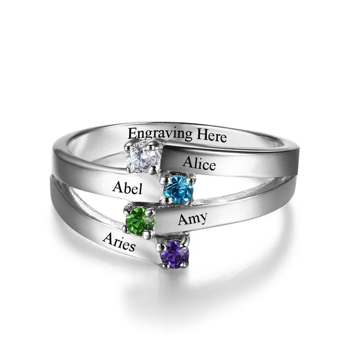 Rings Personalized Jewel Sterling Silver Friendship Family Ring Engrave 4 Names DIY Custom Birthstone Gift For Moms Rings Personalized Jewel Sterling Silver Friendship Family Ring Engrave 4 Names DIY Custom Birthstone Gift For Moms