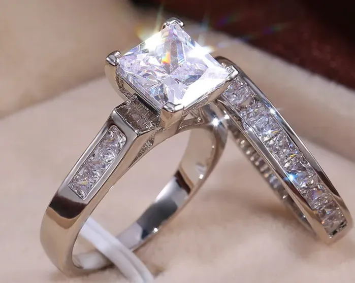 Rings Princess Cut Engagement Ring Set Womens Diamond Ring Lab Diamonds London