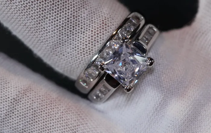 Rings Princess Cut Engagement Ring Set Womens Diamond Ring Lab Diamonds London