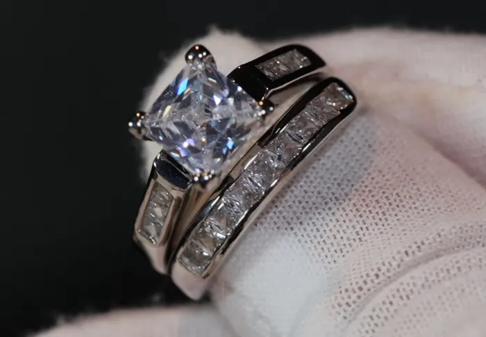 Rings Princess Cut Engagement Ring Set Womens Diamond Ring Lab Diamonds London