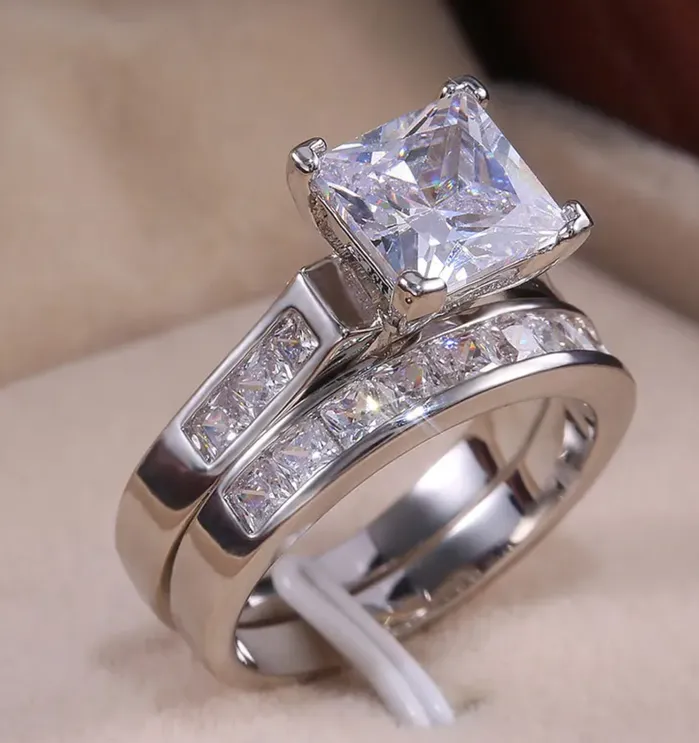 Rings Princess Cut Engagement Ring Set Womens Diamond Ring Lab Diamonds London