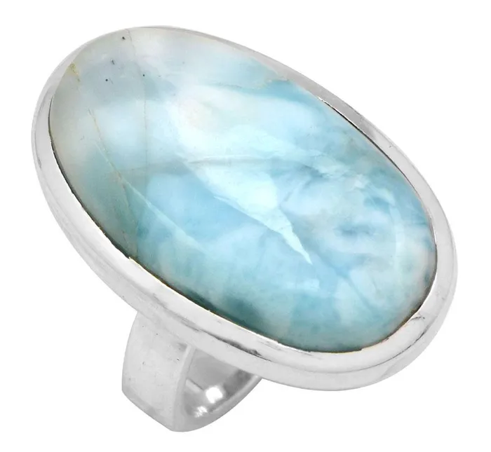 Rings YoTreasure Natural Larimar 925 Sterling Silver Ring