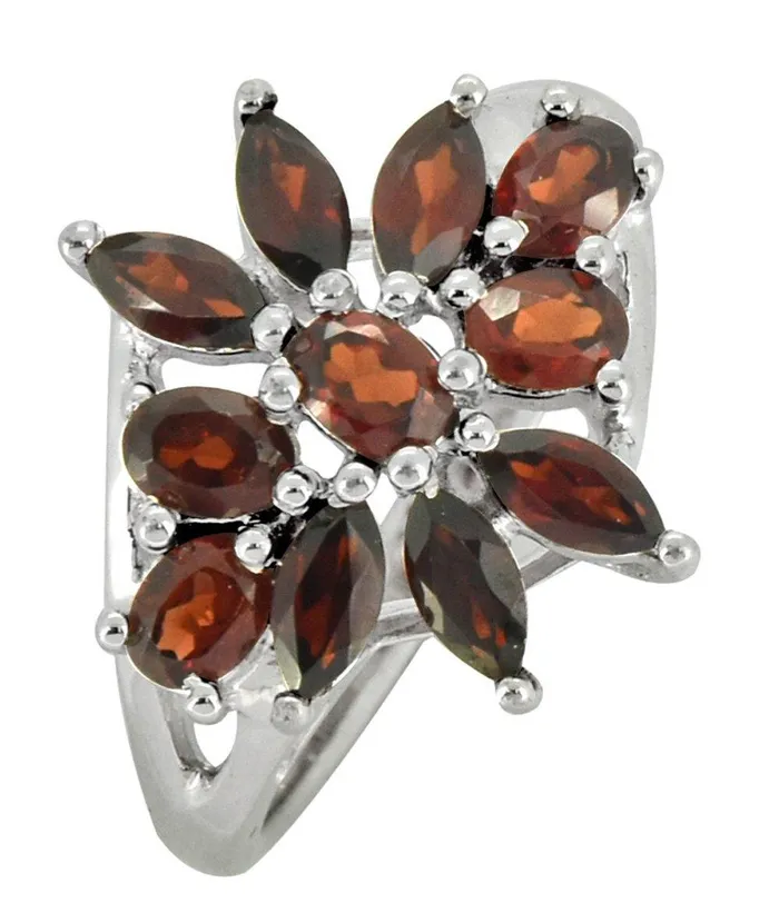Rings YoTreasure Natural Red Garnet Solid 925 Sterling Silver Flower Cluster Ring Jewelry Rings YoTreasure Natural Red Garnet Solid 925 Sterling Silver Flower Cluster Ring Jewelry