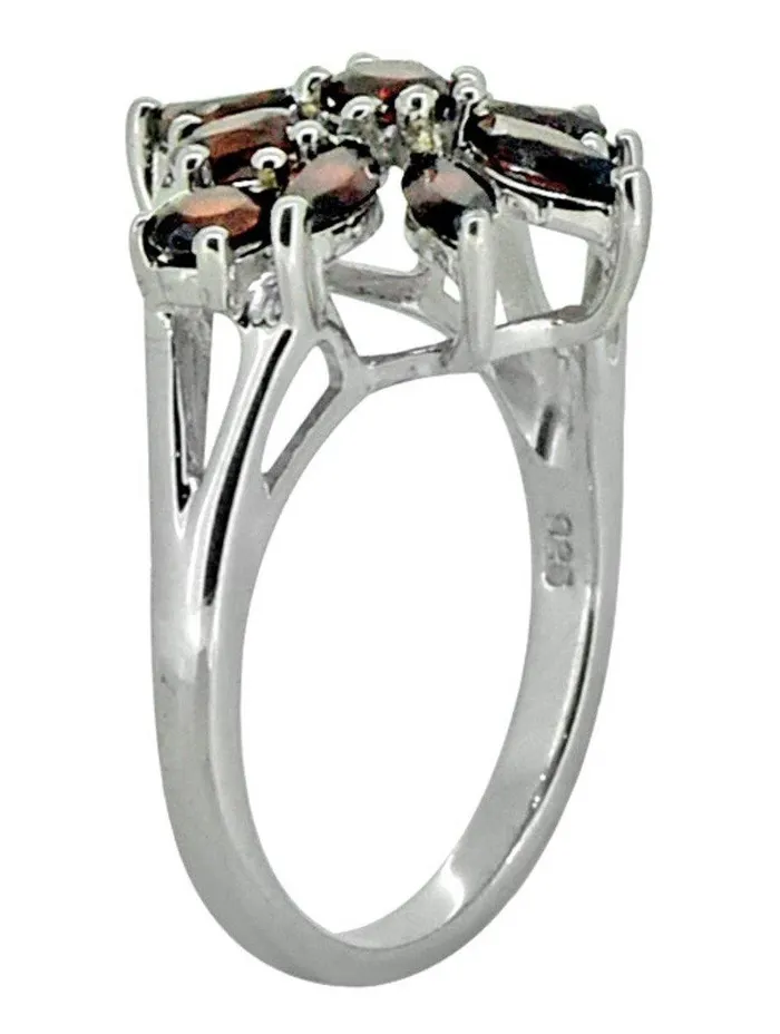 Rings YoTreasure Natural Red Garnet Solid 925 Sterling Silver Flower Cluster Ring Jewelry