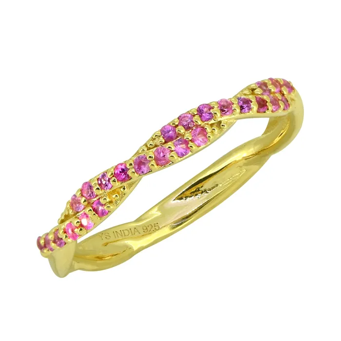 Rings YoTreasure Pink Sapphire 14K Gold Plated Over Silver Eternity Band Ring Rings YoTreasure Pink Sapphire 14K Gold Plated Over Silver Eternity Band Ring