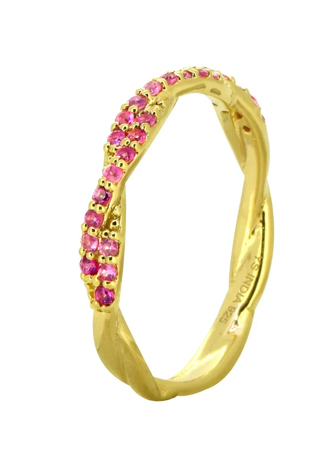 Rings YoTreasure Pink Sapphire 14K Gold Plated Over Silver Eternity Band Ring