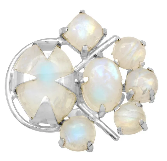 Rings YoTreasure Rainbow Moonstone Solid 925 Sterling Silver Ring Jewelry