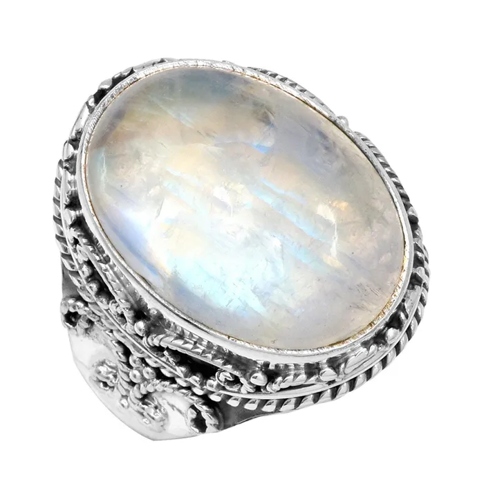 Rings YoTreasure Rainbow Moonstone Solid 925 Sterling Silver Ring Jewelry