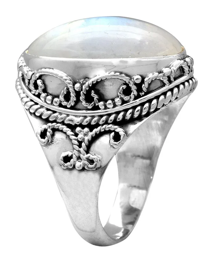 Rings YoTreasure Rainbow Moonstone Solid 925 Sterling Silver Ring Jewelry