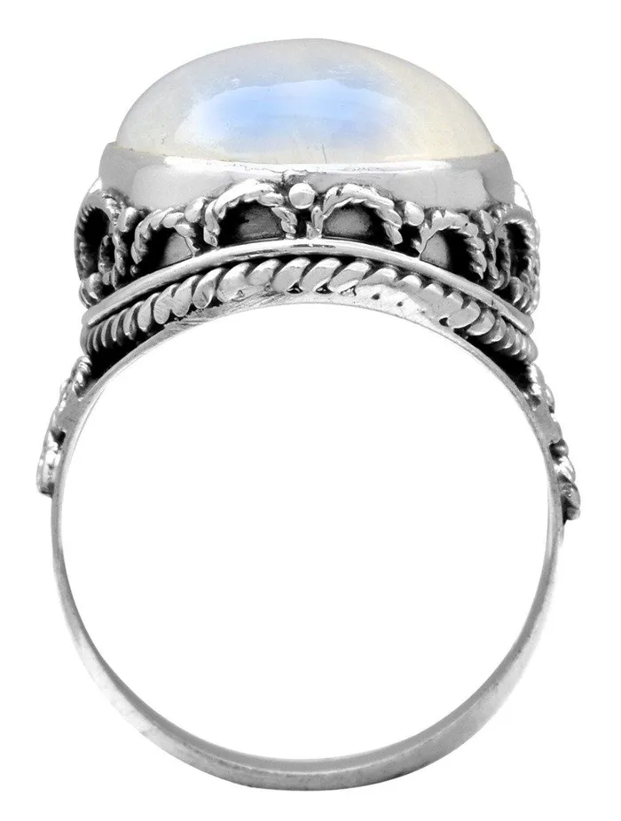 Rings YoTreasure Rainbow Moonstone Solid 925 Sterling Silver Ring Jewelry