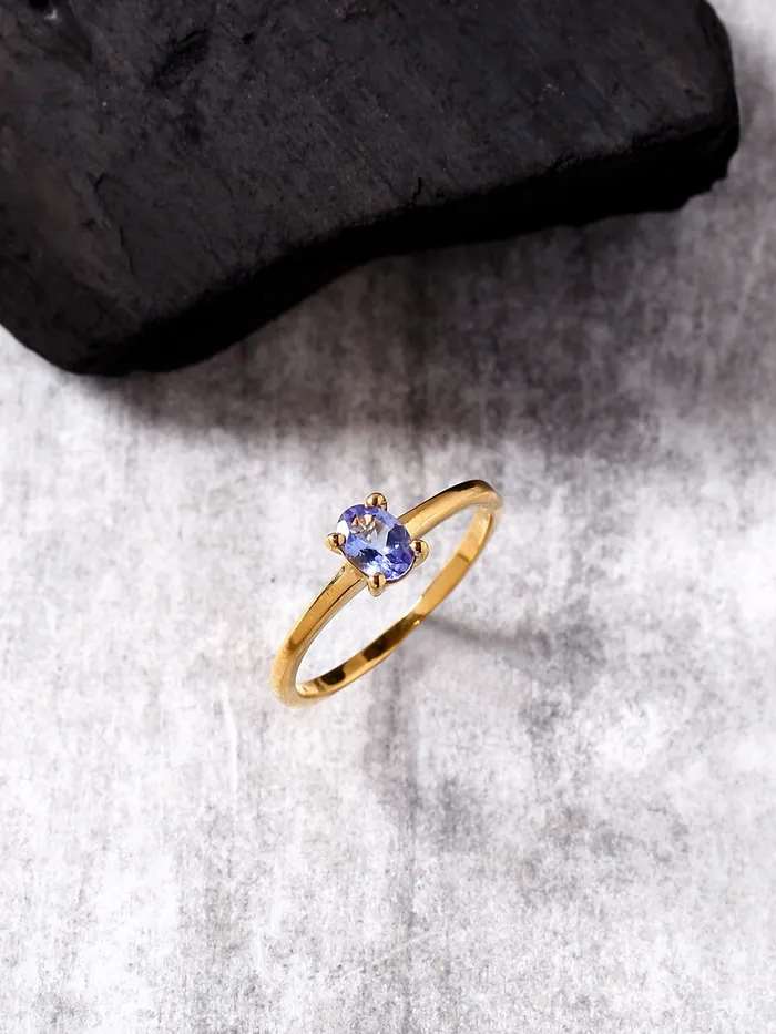 Rings YoTreasure Tanzanite Solid 925 Sterling Silver Gold Plated Solitaire Ring Rings YoTreasure Tanzanite Solid 925 Sterling Silver Gold Plated Solitaire Ring