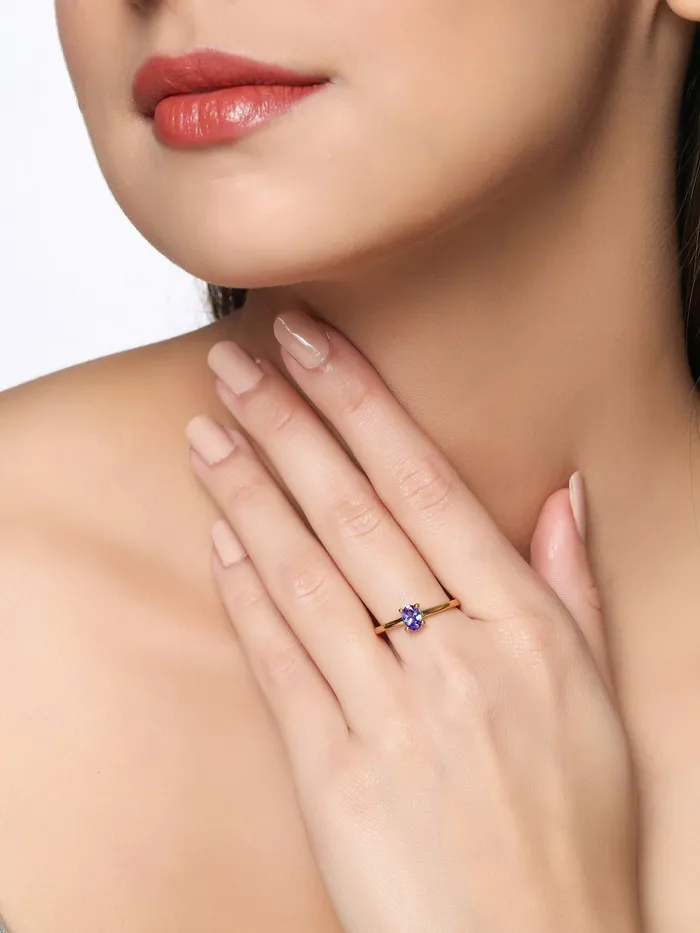 Rings YoTreasure Tanzanite Solid 925 Sterling Silver Gold Plated Solitaire Ring Rings YoTreasure Tanzanite Solid 925 Sterling Silver Gold Plated Solitaire Ring