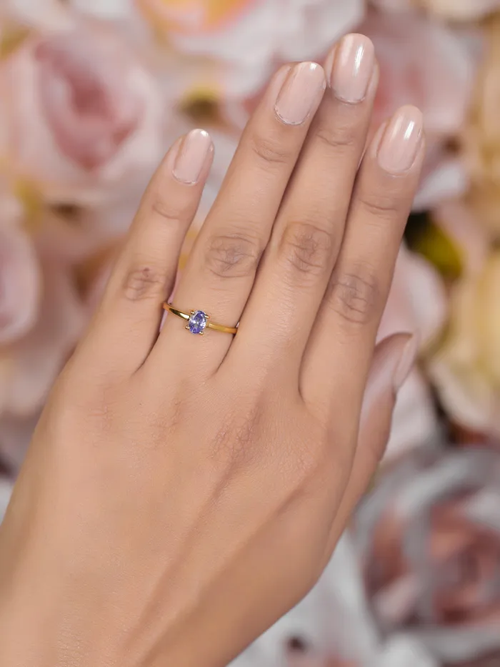 Rings YoTreasure Tanzanite Solid 925 Sterling Silver Gold Plated Solitaire Ring Rings YoTreasure Tanzanite Solid 925 Sterling Silver Gold Plated Solitaire Ring