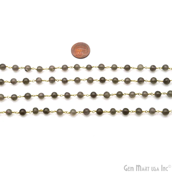 Smoky Topaz 5mm Round Smooth Beads Gold Plated Rosary Chain GemMartUSA Necklaces Smoky Topaz 5mm Round Smooth Beads Gold Plated Rosary Chain GemMartUSA Necklaces