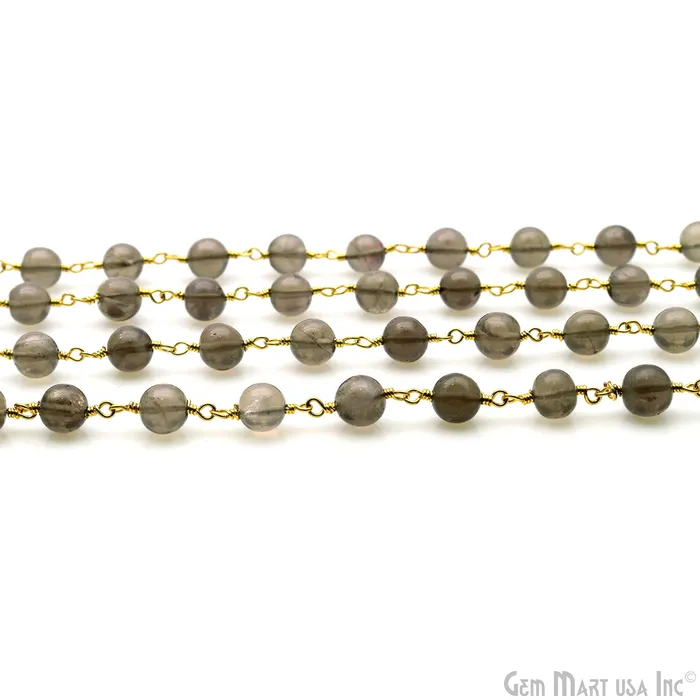 Smoky Topaz 5mm Round Smooth Beads Gold Plated Rosary Chain GemMartUSA Necklaces Smoky Topaz 5mm Round Smooth Beads Gold Plated Rosary Chain GemMartUSA Necklaces
