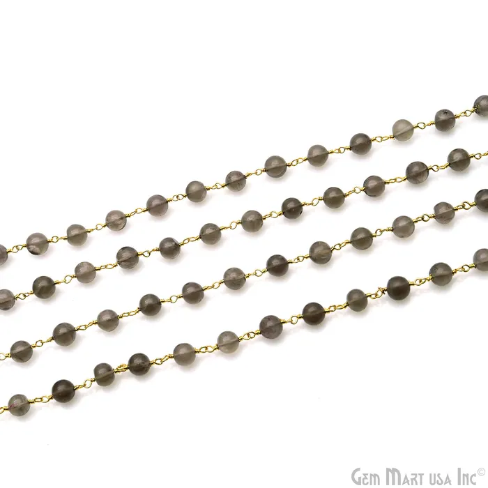 Smoky Topaz 5mm Round Smooth Beads Gold Plated Rosary Chain GemMartUSA Necklaces Smoky Topaz 5mm Round Smooth Beads Gold Plated Rosary Chain GemMartUSA Necklaces