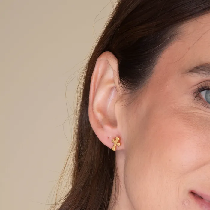 Unisex Cross Stud Earrings Camile Stone Earrings