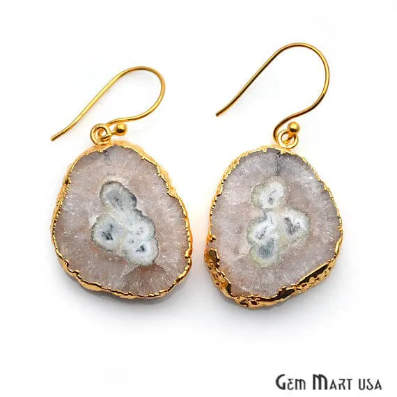 White Solar Druzy Organic Shape Gold Electroplated 32x24mm Dangle Hook Earring GemMartUSA Earrings