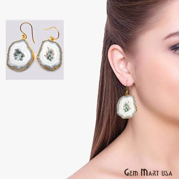 White Solar Druzy Organic Shape Gold Electroplated 34x26mm Dangle Hook Earring GemMartUSA Earrings White Solar Druzy Organic Shape Gold Electroplated 34x26mm Dangle Hook Earring GemMartUSA Earrings