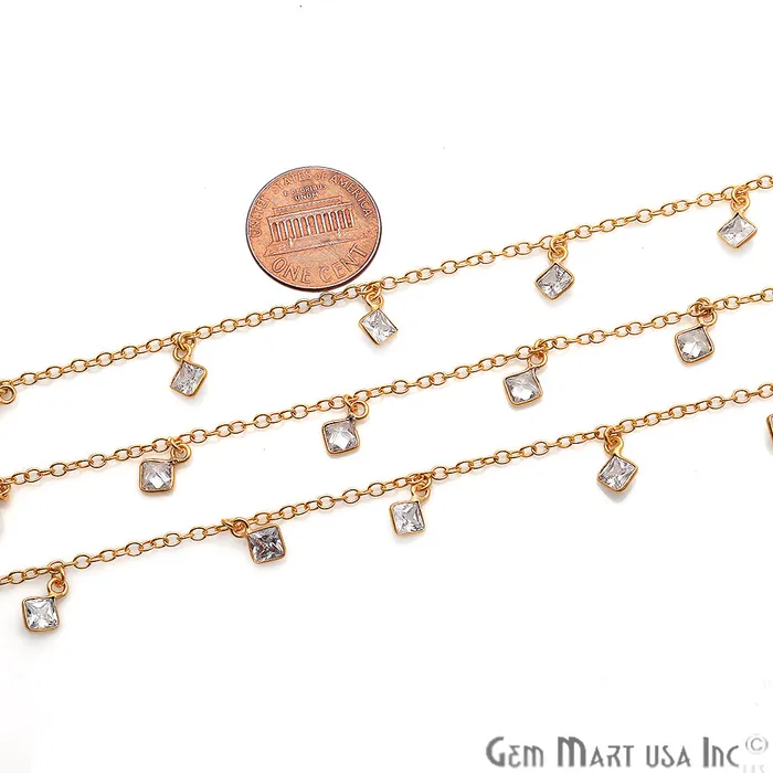 White Zircon Bezel Gold Plated Dangle Fancy Rosary Chain GemMartUSA Necklaces White Zircon Bezel Gold Plated Dangle Fancy Rosary Chain GemMartUSA Necklaces