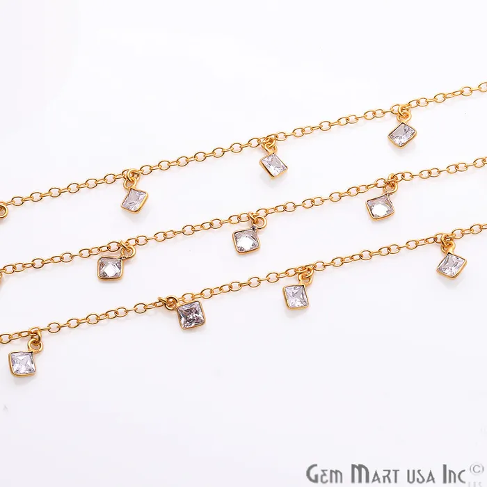 White Zircon Bezel Gold Plated Dangle Fancy Rosary Chain GemMartUSA Necklaces White Zircon Bezel Gold Plated Dangle Fancy Rosary Chain GemMartUSA Necklaces