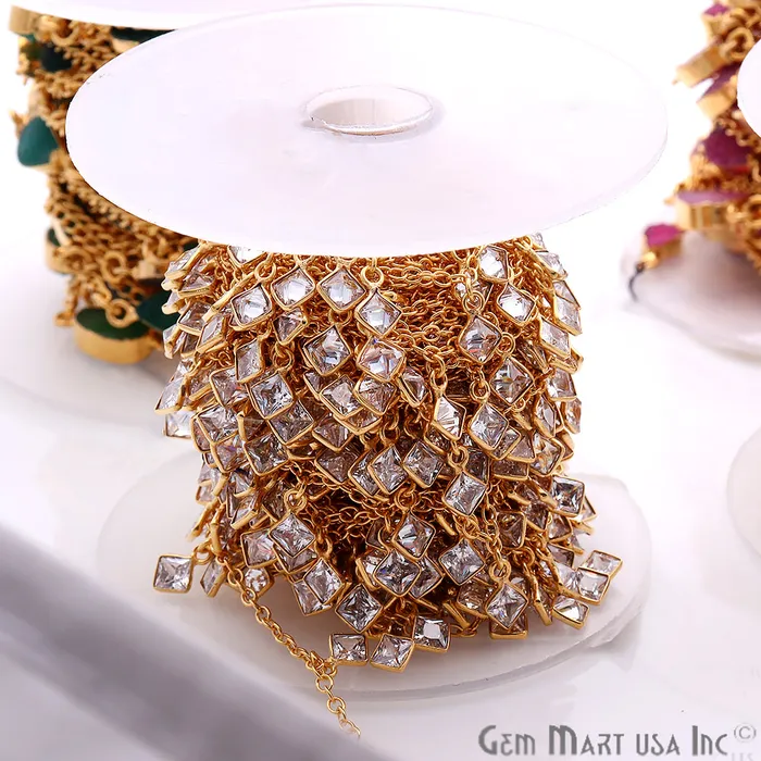White Zircon Bezel Gold Plated Dangle Fancy Rosary Chain GemMartUSA Necklaces White Zircon Bezel Gold Plated Dangle Fancy Rosary Chain GemMartUSA Necklaces
