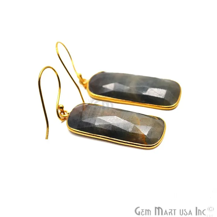 Wonder Sapphire 13X34MM Gold Plated Gemstone Dangle Hook Earrings WSER90554 GemMartUSA Earrings