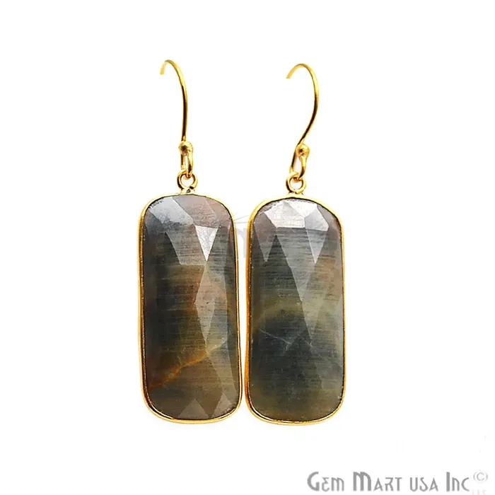 Wonder Sapphire 13X34MM Gold Plated Gemstone Dangle Hook Earrings WSER90554 GemMartUSA Earrings