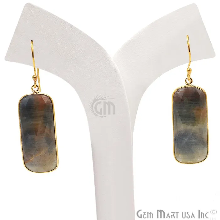 Wonder Sapphire 13X34MM Gold Plated Gemstone Dangle Hook Earrings WSER90554 GemMartUSA Earrings