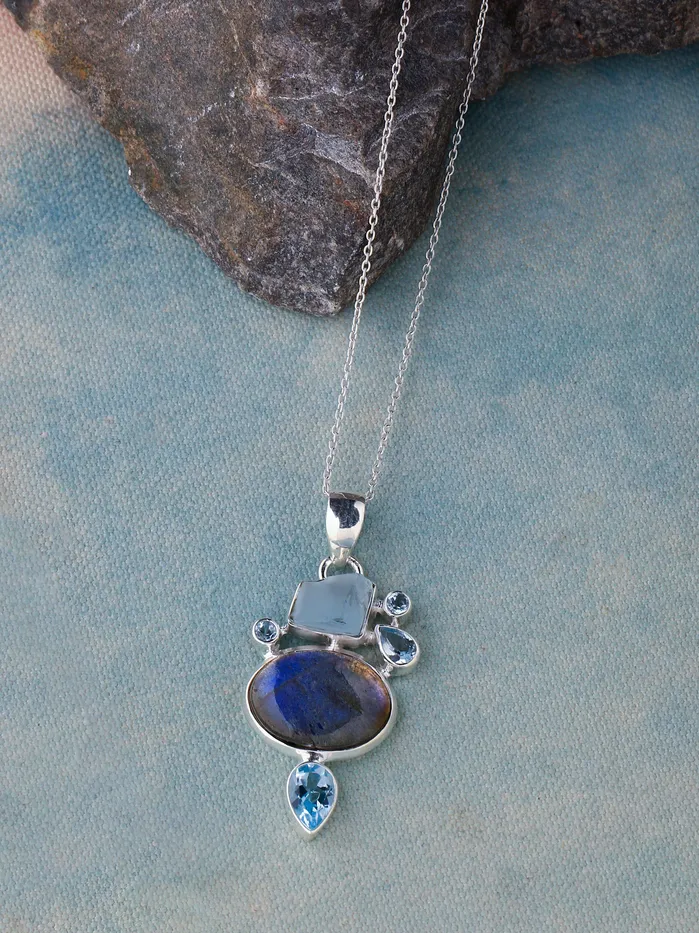 YoTreasure Necklaces Labradorite Blue Topaz Solid 925 Sterling Silver Designer Chain Pendant Jewelry YoTreasure Necklaces Labradorite Blue Topaz Solid 925 Sterling Silver Designer Chain Pendant Jewelry