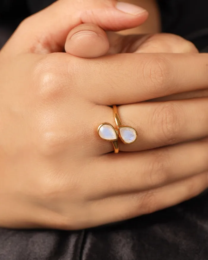 YoTreasure Rings 170 Ct Moonstone Ring 14K Gold Over 925 Silver Jewelry