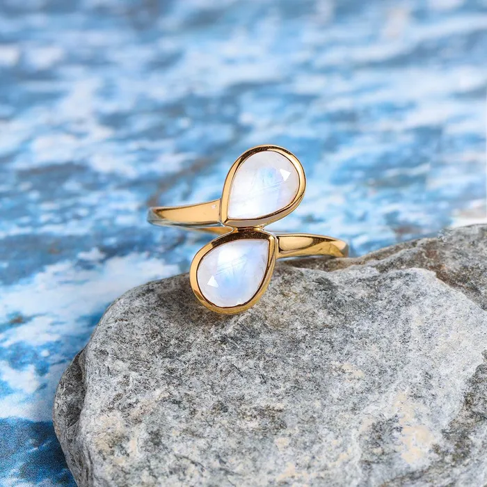 YoTreasure Rings 170 Ct Moonstone Ring 14K Gold Over 925 Silver Jewelry