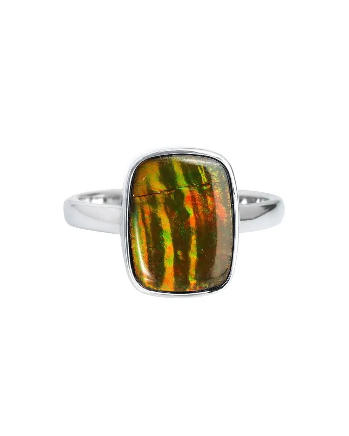 YoTreasure Rings 580 Ct Ammolite Ring Solid 925 Sterling Silver Gemstone Jewelry