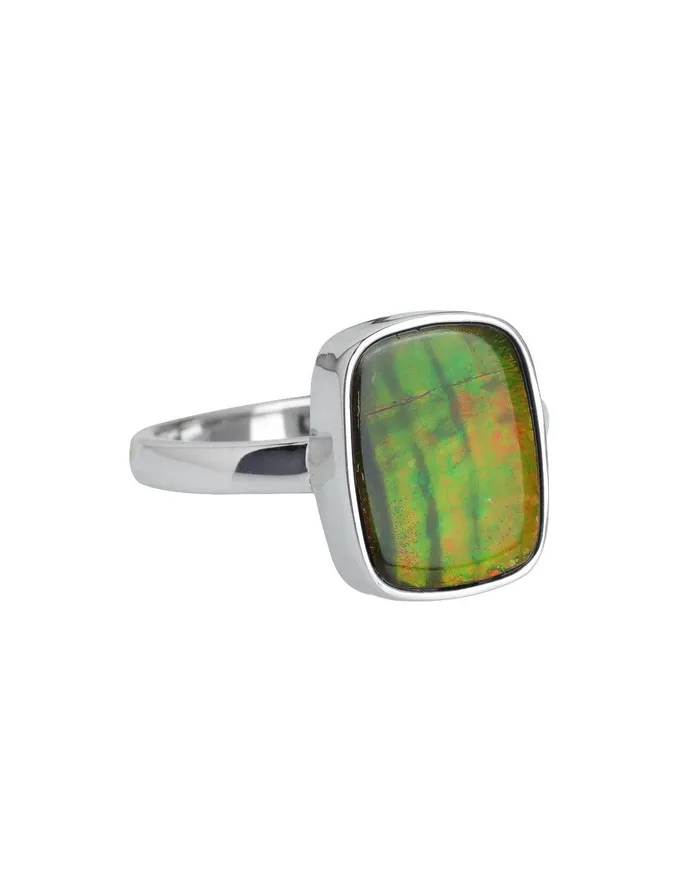 YoTreasure Rings 580 Ct Ammolite Ring Solid 925 Sterling Silver Gemstone Jewelry