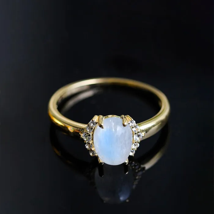 YoTreasure Rings Moonstone White Topaz 14k Gold Over 925 Silver Ring