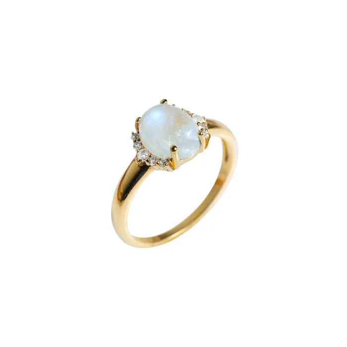 YoTreasure Rings Moonstone White Topaz 14k Gold Over 925 Silver Ring