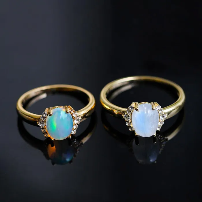 YoTreasure Rings Moonstone White Topaz 14k Gold Over 925 Silver Ring