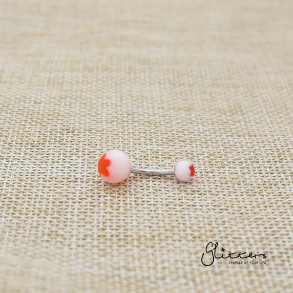 14 Gauge Acrylic Flower Balls Belly Button Ring Red Glitters Rings
