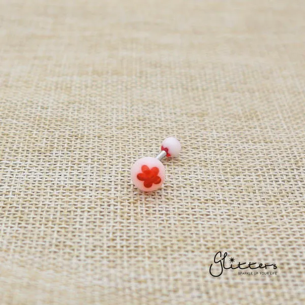 14 Gauge Acrylic Flower Balls Belly Button Ring Red Glitters Rings