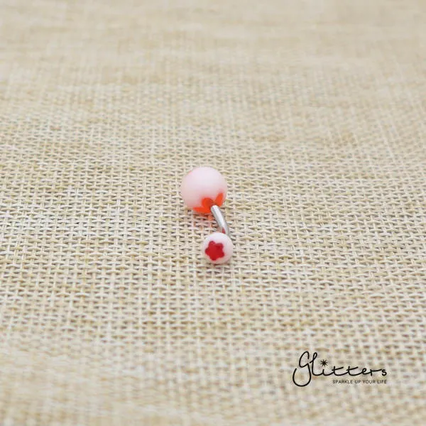 14 Gauge Acrylic Flower Balls Belly Button Ring Red Glitters Rings