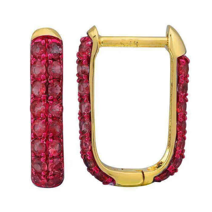 14K Gold Pave Ruby Oval Huggie Earrings Izakov Diamonds Fine Jewelry Earrings