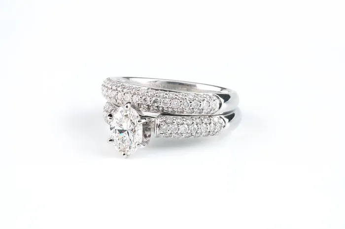 14k White Gold Oval Cut 149ctw Diamond Ring Set Crown Jewels Coin Rings